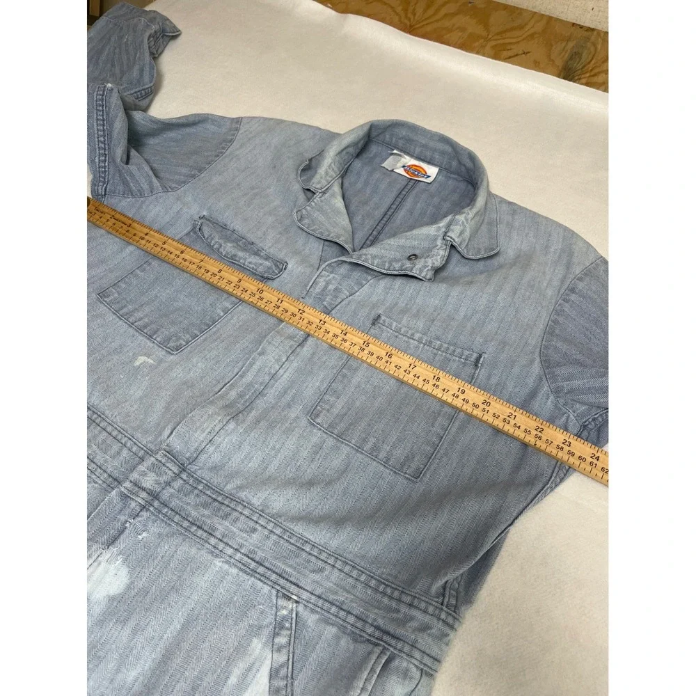 Vintage Dickies Coveralls Faded Blue Herringbone Twill Workwear Jumpsuit Cotton